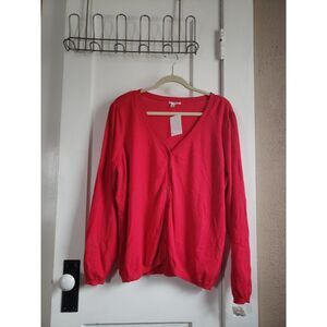 NWT Halogen 2X RED Long Sleeve Cardigan Rayon Nylon‎ V-Neck buttoned Sweater